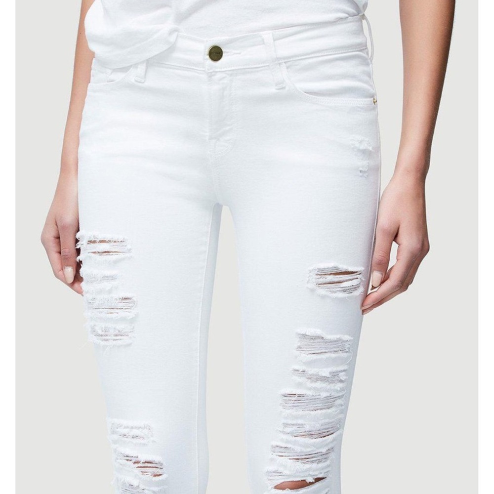 FRAME Denim White Ripped Skinny Jeans